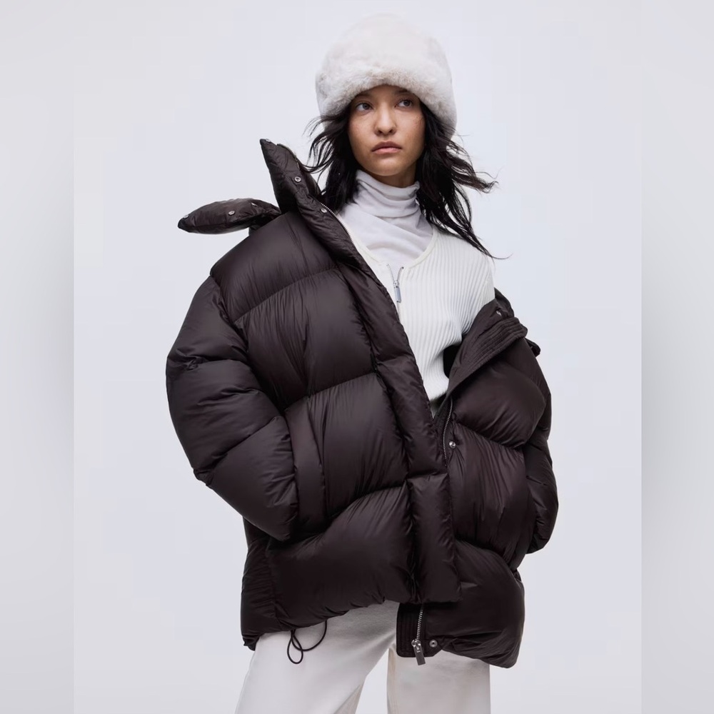 H&M DARK BROWN HOODED DOWN PUFFER JACKET NWT SZ XS